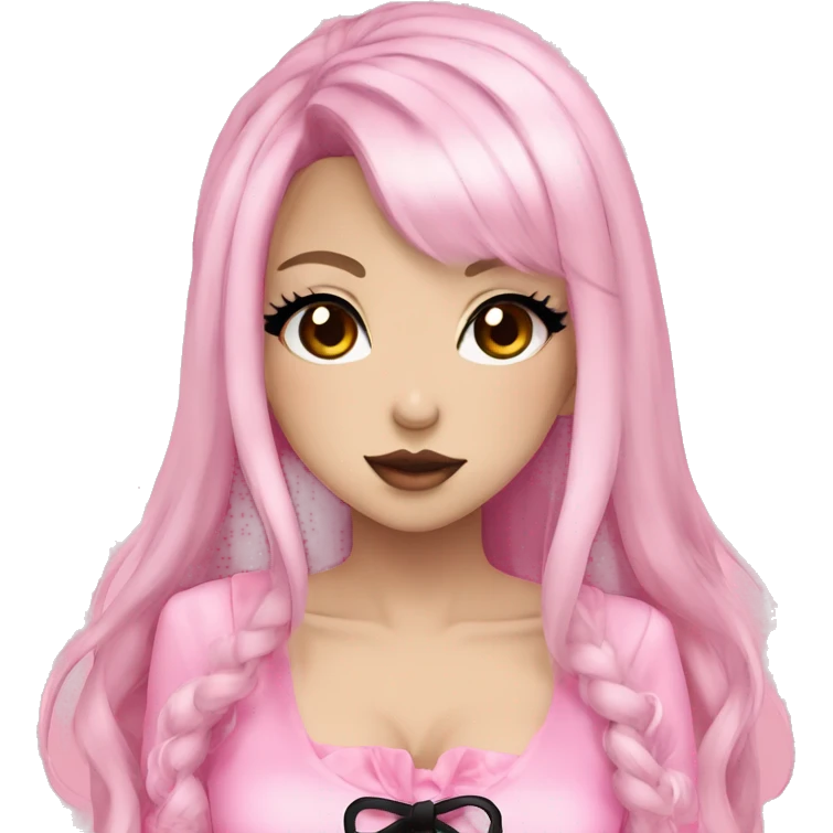 hime gyaru girl, black hair, dark makeup, pink clothes emoji