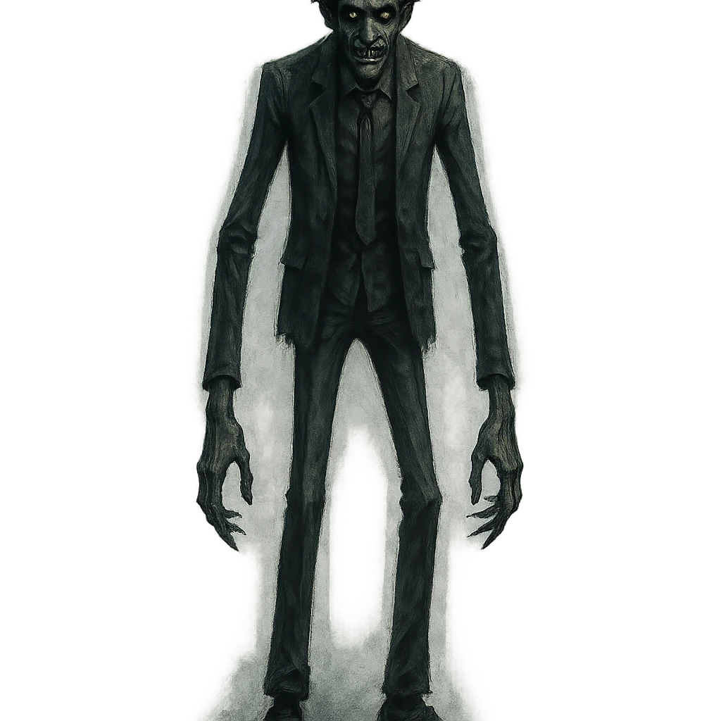 tall scary man, exaggerated long limbs, eerie atmosphere emoji