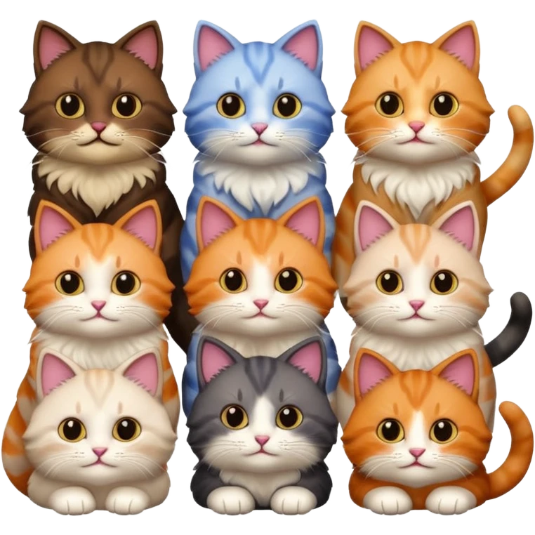 6 cats with different coloured coats emoji