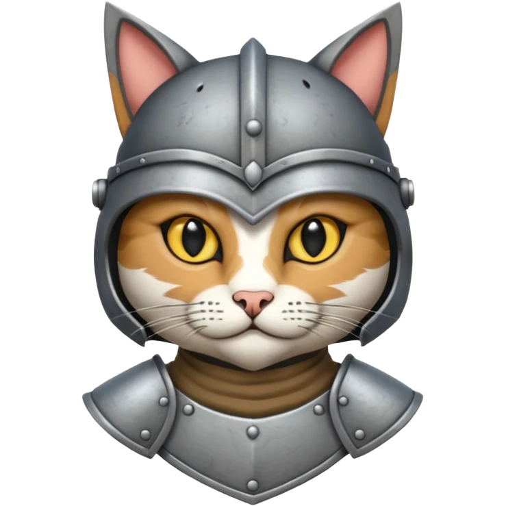 Crea un gato atigrado plomo con armadura y casco medieval  emoji