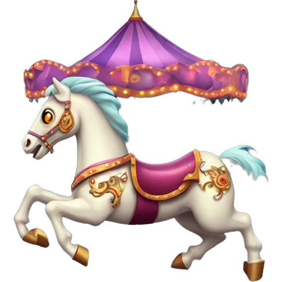 creepy carousel horse with glowing eyes, spinning in a dark circus emoji