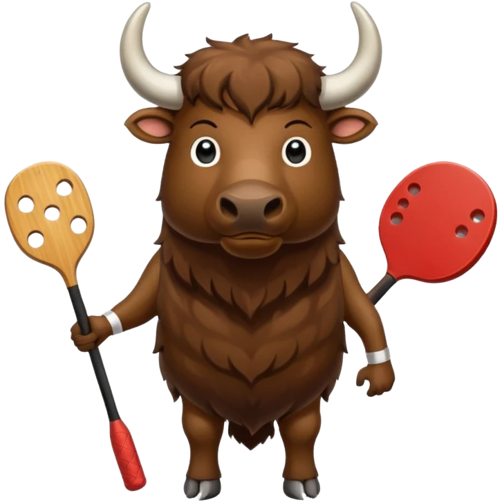 Standing Buffalo with pickleball paddle in front hoof  emoji