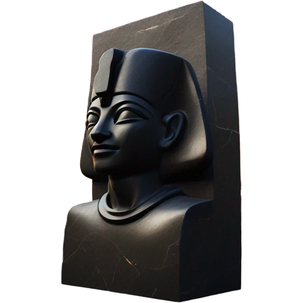 Osiris obsidian statue on granite 30 ton brick, massive size, sunlight behind, sunset colors, reflections on black stone polished clean perfect, photography angles emoji