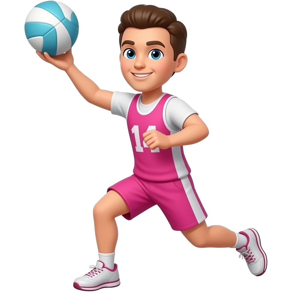 male netball player playing netball dressed in pink emoji