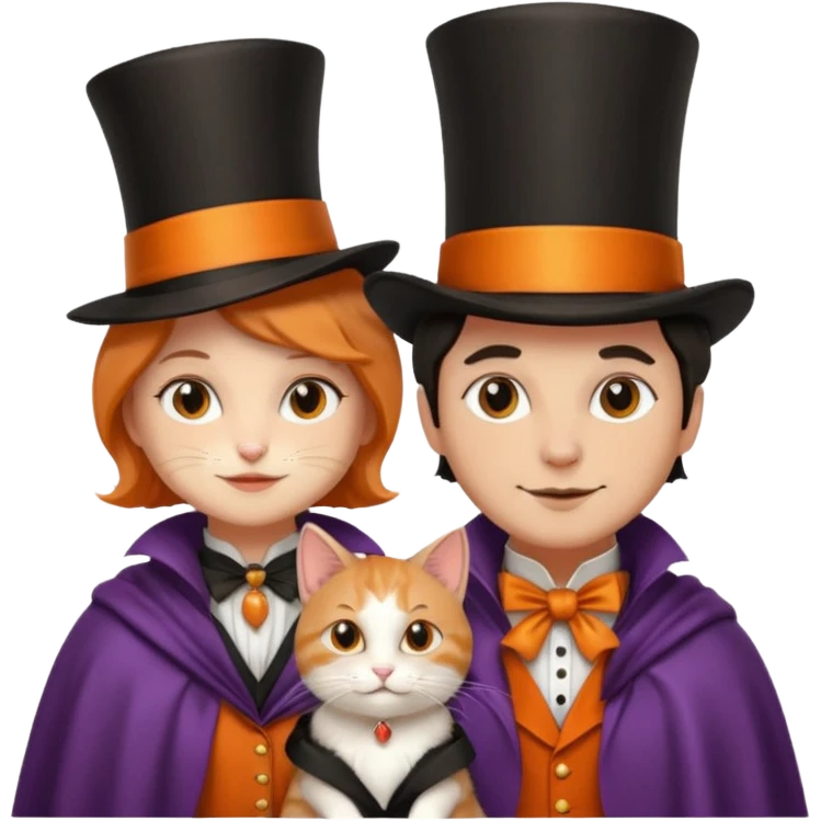 magician couple and their pet cat emoji