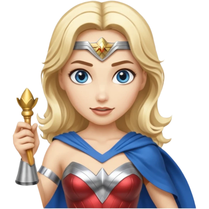 Blonde blue eyes Wonder Woman holding bell and baton emoji