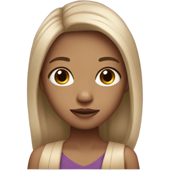 Girl emoji with long purple hair and light tan skin brown eyes emoji