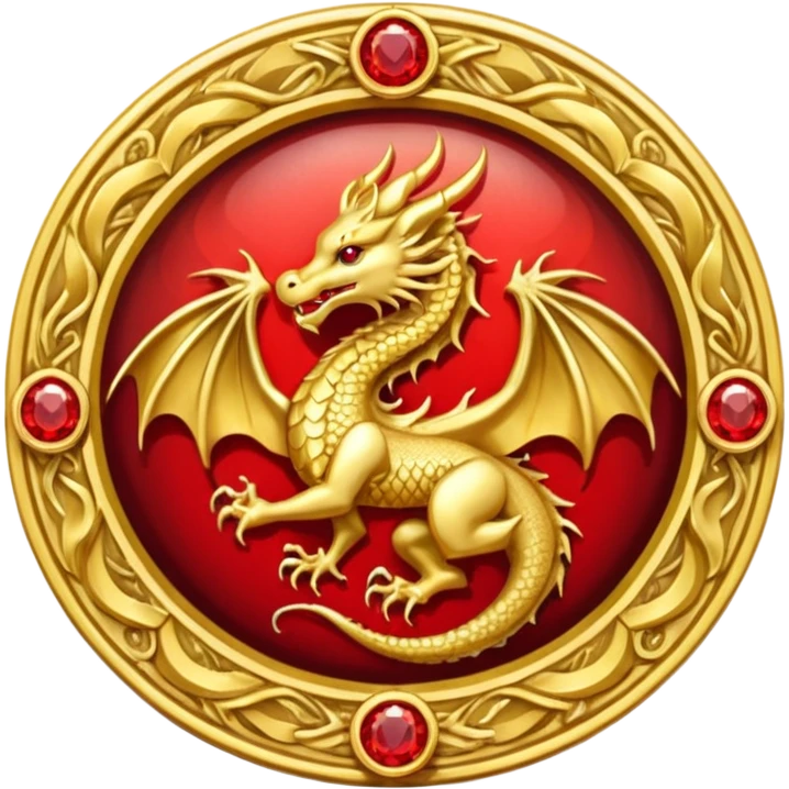Golden dragon with wings crest / brosch in a circle with red gems and no background emoji