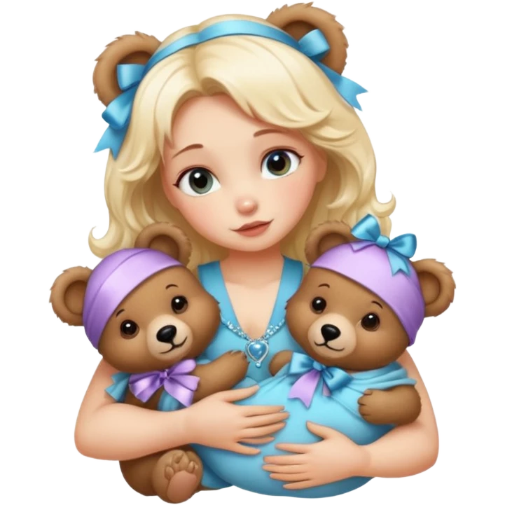 woman hugging baby bears with ribbons and crystals emoji