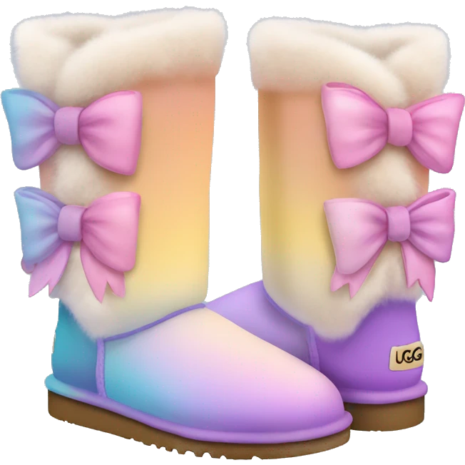 Realistic pair of pastel ombre Ugg fur boots with bows. emoji