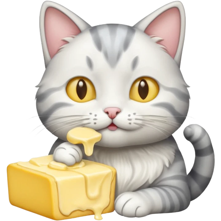 White and grey cat eating butter emoji