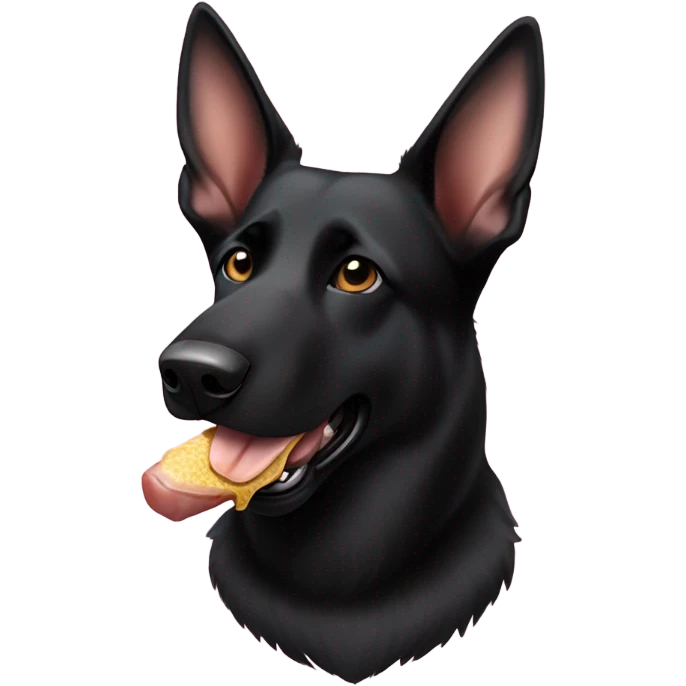 Black German Shepard eating a pig ear emoji