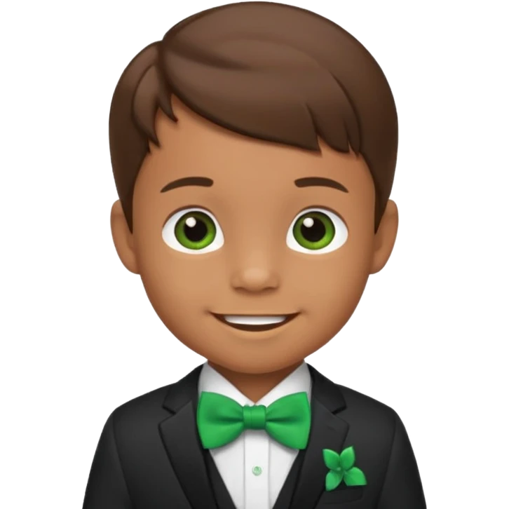 baby boy brown hair in suit, with green bow, smile emoji