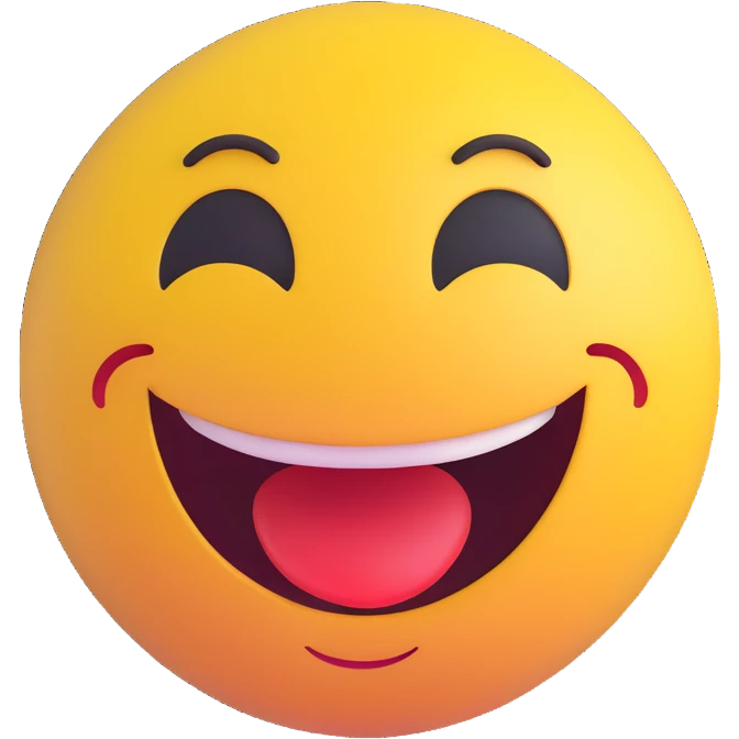 3D smiley emoji, round shape, laughing face, with the text "lol" emoji