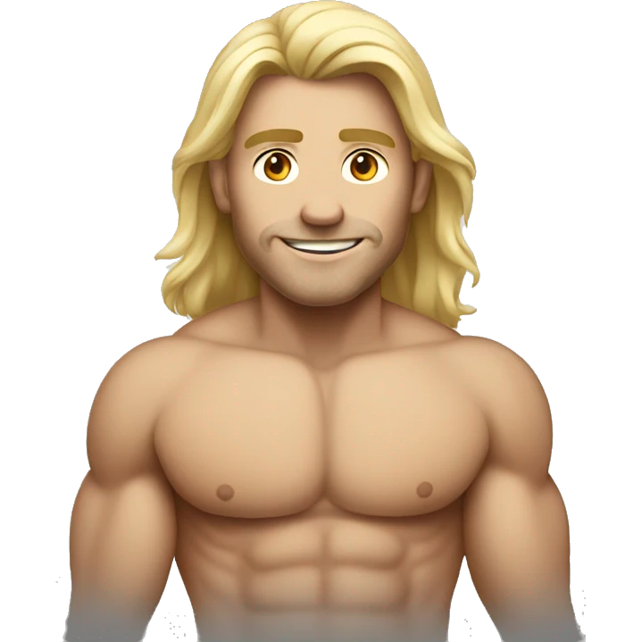 hard working muscular guy without his shirt blonde long hair emoji