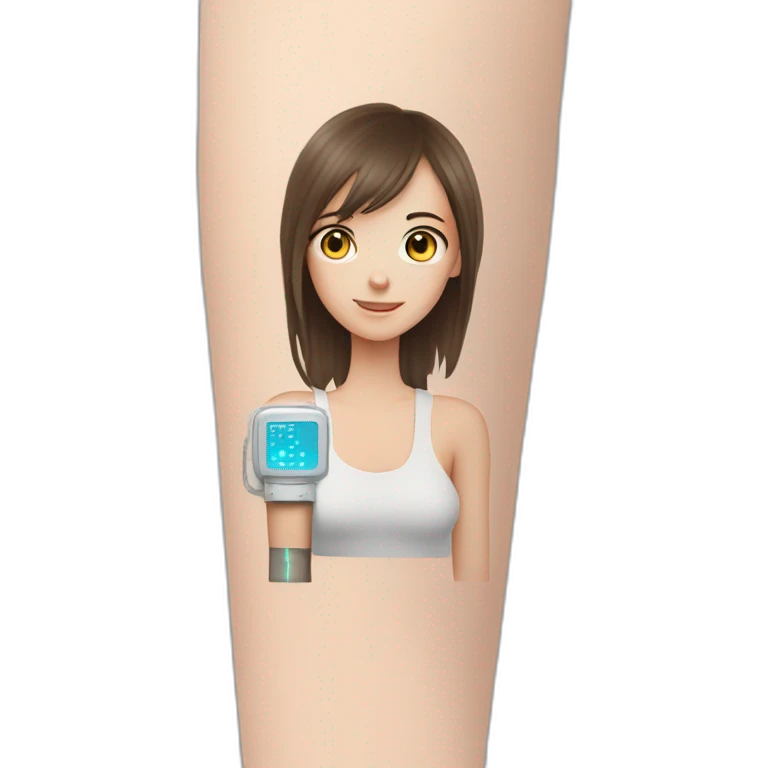 On the arm of a girl, there are testing electrodes emoji
