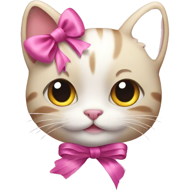 kitty with a ribbon and pink heart emoji
