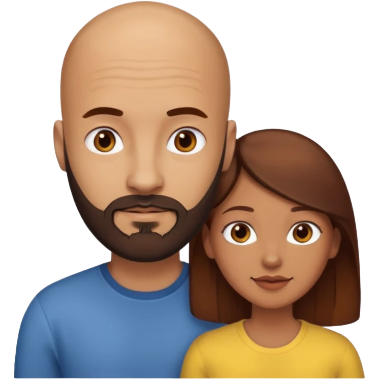 Couple. A bald man with dark brown beard and a girl with light skin dark yellowish brown auburn hair. emoji
