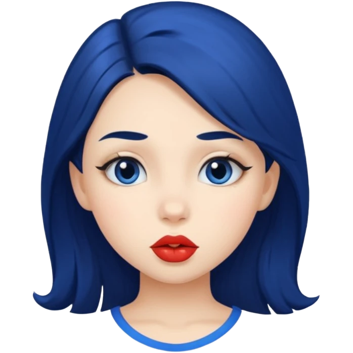Realistic girl face with kises on her face with blue dark hair emoji