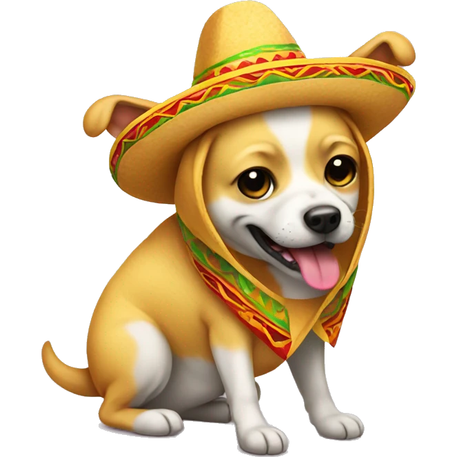 yellow cute dog dressed up as taco emoji
