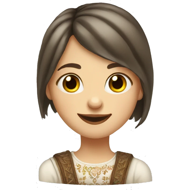 slavic girl with hazel eyes makeup smiling with teeth stands in profile emoji