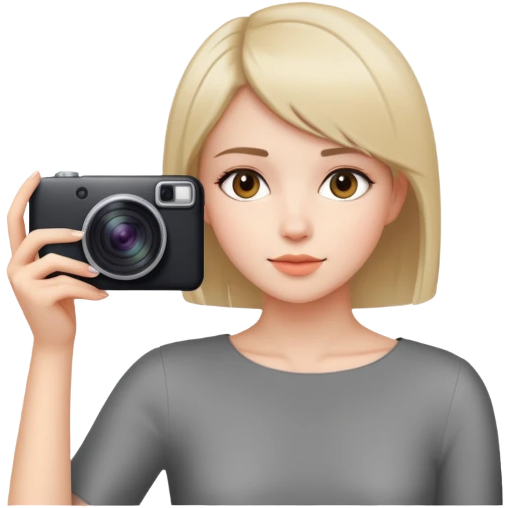 beautiful young lady with short straight hair taking a photo, upper body view emoji