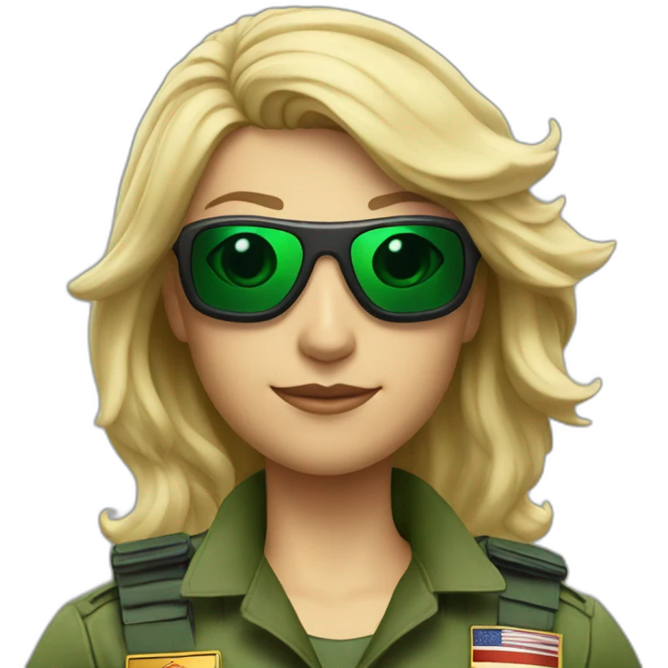 Blonde military Pilot with green uniform which is has a Turkish flag on right arm, pilot badge on chest, wearing sunglasses   emoji