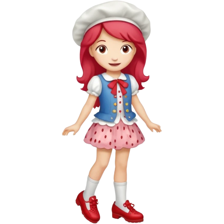 pretty and cute realistic strawberry shortcake full body with red shoes standing emoji