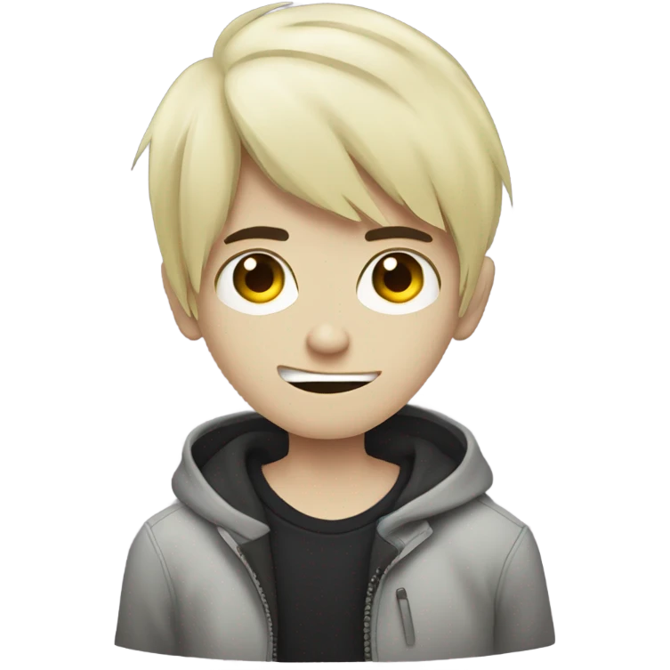 Boy, black hair, medium long, emo, shaggy, blonde highlights, zombie emoji, pale skin, creepy emoji