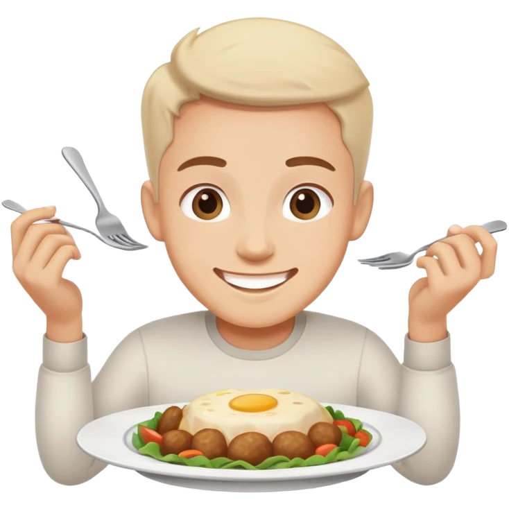 person finishing all the food on their plate, smiling, simple and expressive emoji