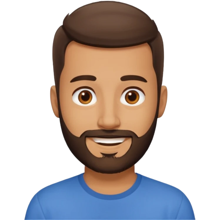man, very short hair, brown eyes, full beard, smiling emoji