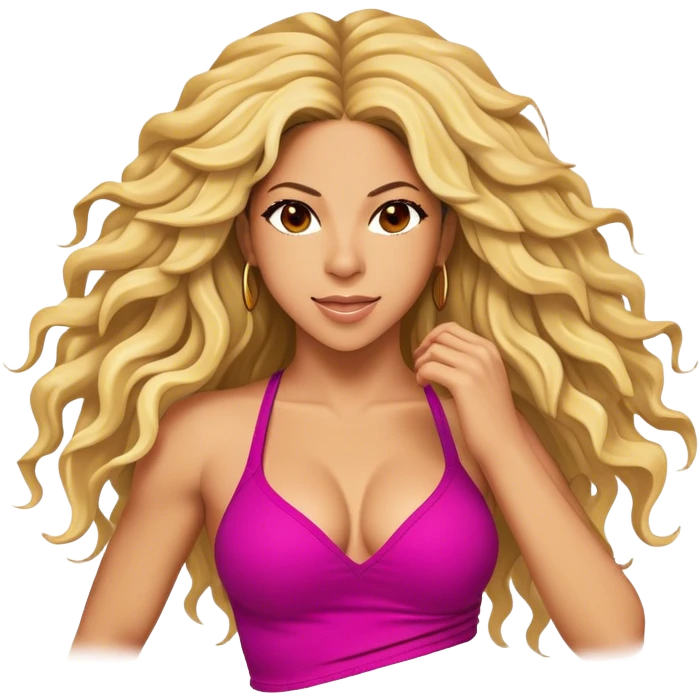 Cinematic Realistic Shakira Portrait Emoji, depicted as a dynamic charismatic pop icon with energetic movement and expressive features, rendered with vibrant textures and dynamic modern lighting that captures her global appeal. emoji