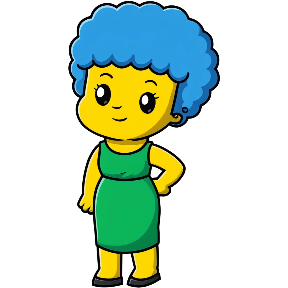 Marge Simpson with blue hair and green dress emoji
