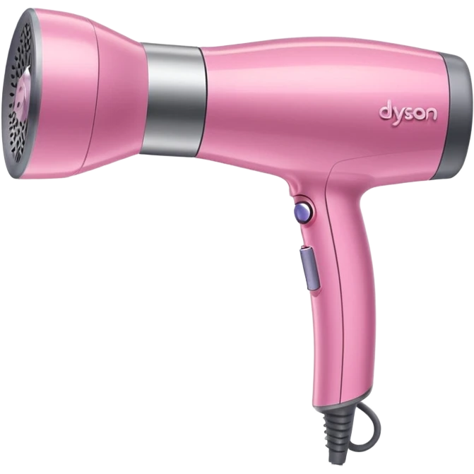 A pink Dyson Supersonic hair dryer, slight angle, realistic style, Features the distinctive hollow circular head with the barrel running through the center, sleek modern design, glossy pink finish with metallic silver accents on the nozzle ring. Compact proportions , clean lines, slight shading  emoji