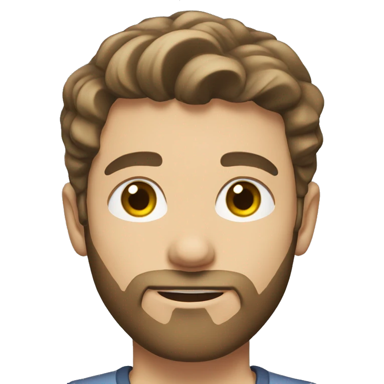 a young white man with gray eyes, a beard and short brown hair emoji