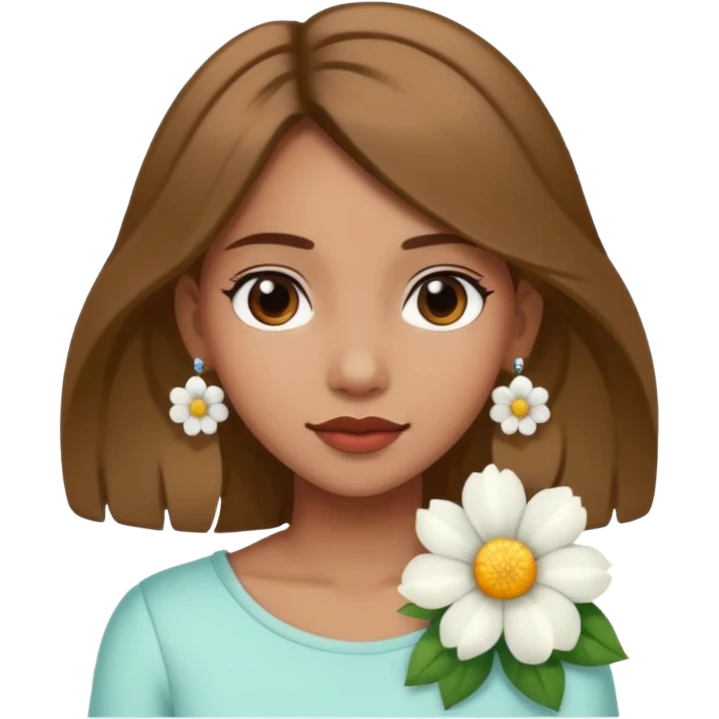 Medium Hair Girl with big white flower earrings emoji