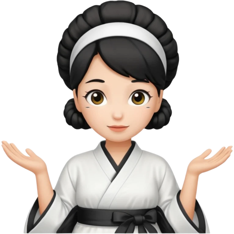 mom with black bun wearing white home kimono and white apron emoji