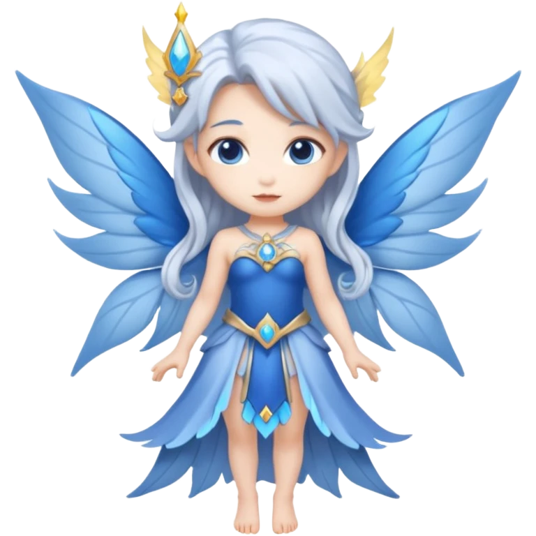  moon-fairy-queen-–-silver-hair,-blue-wings, chibi full body emoji