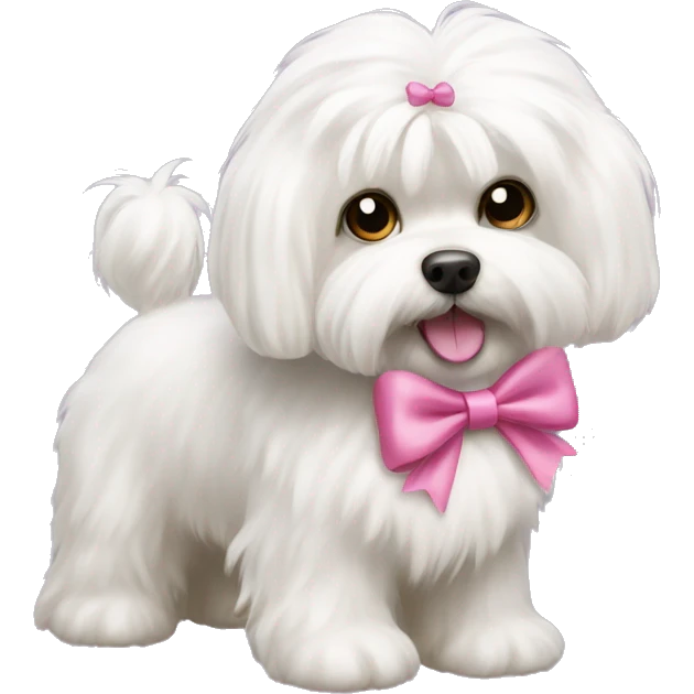 White fluffy Maltese dog with a pink bow  emoji