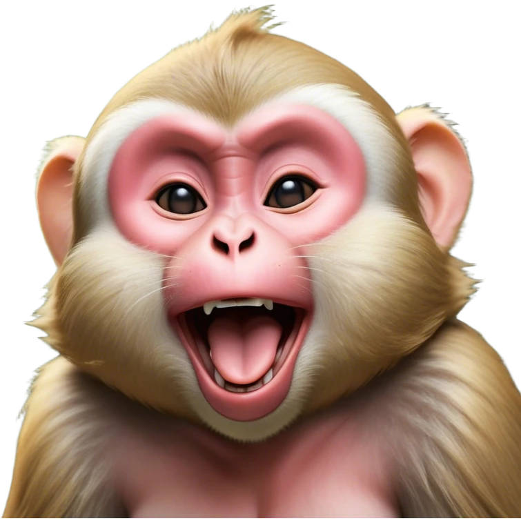 Cinematic Cute Yawning Macaque Portrait Emoji, Head tilted slightly with a dramatic, wide-open yawn, showcasing a gently textured face with half-closed, sleepy eyes and an open, relaxed mouth, Simplified yet irresistibly adorable features, highly detailed, glowing with a soft, cozy glow, high shine, relaxed yet expressive, stylized with a dash of whimsical charm, soft glowing outline, capturing the essence of a drowsy yet affectionate primate that appears ready to stretch out for a nap! emoji