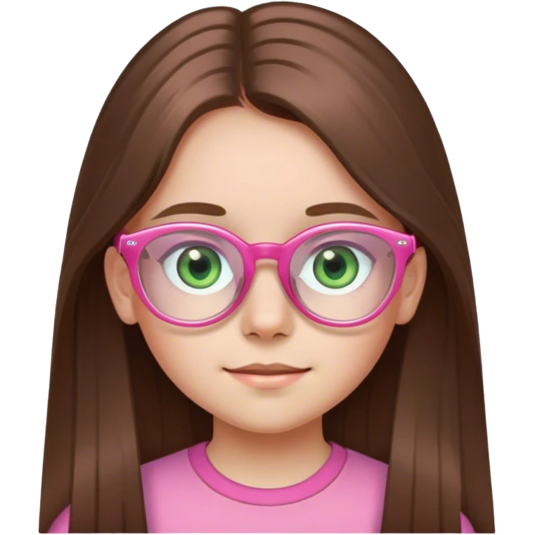 10 year old girl with long brown hair light green eyes and transparent pink glasses  emoji