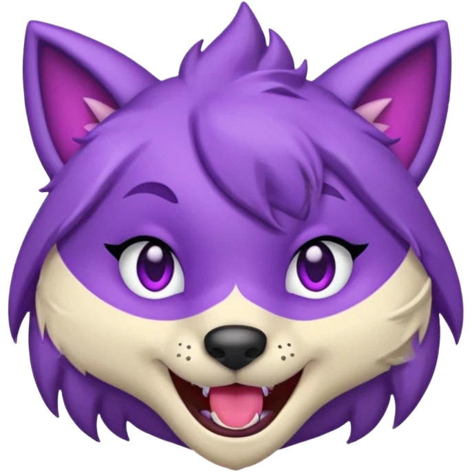 Roxanne Wolf emoji, winking, showing fangs, purple star on cheek emoji