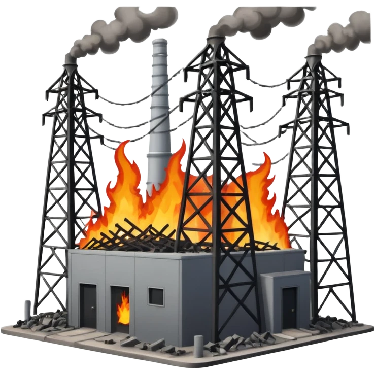 an exploded, destroyed electrical substation with towers emoji