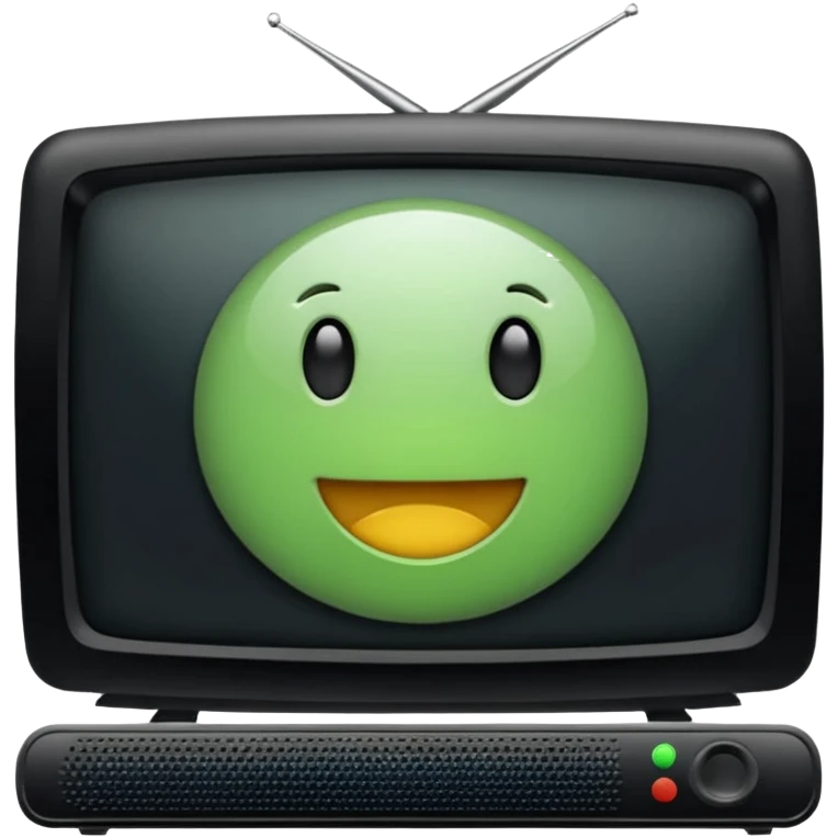черный телевизор с зеленым экраном и пиксельным рисунком на экране emoji