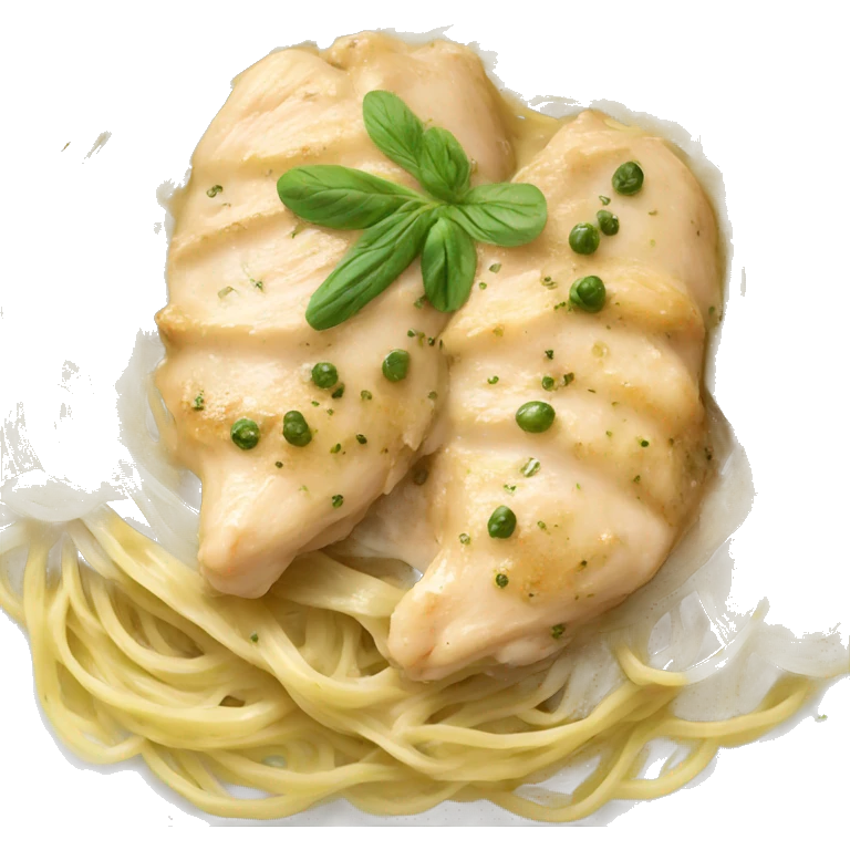 Realistic creamy Chicken piccata with angel hair pasta emoji