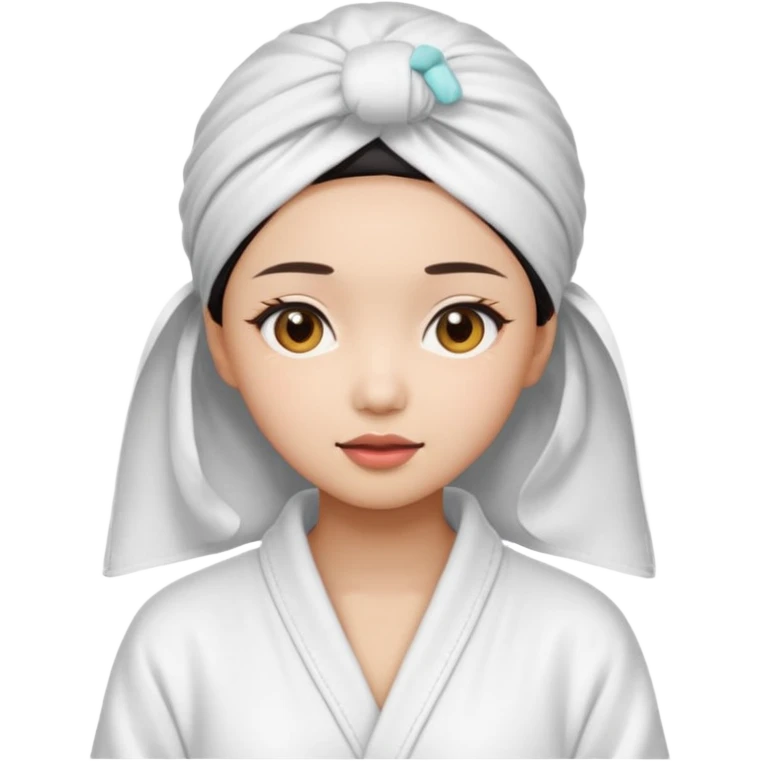 girl aesthetic emoji, asian beautiful make up white Bathrobe + Headscarf emoji