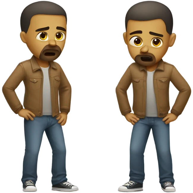 Boy with a buzz cut and a beard having and upset tummy emoji