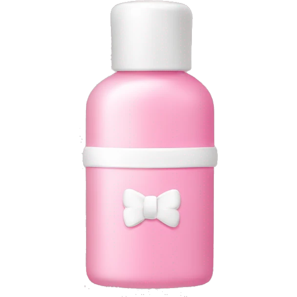 Pink and white skincare bottle with a small pink and cream colored bow as the logo emoji