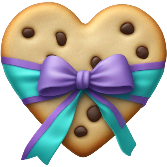 Cookie heart with teal purple ribbon emoji