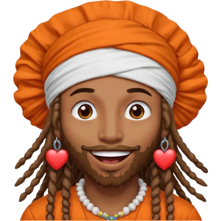 Brownskin man with long dreadlocks orange shirt add white ruffled turban with hearts in both eyes mouth open  emoji